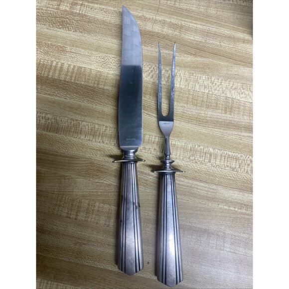 VINTAGE Art Deco Style Gorman Stainless 2 Piece Carving Set Knife Meat Fork - Picture 1 of 7